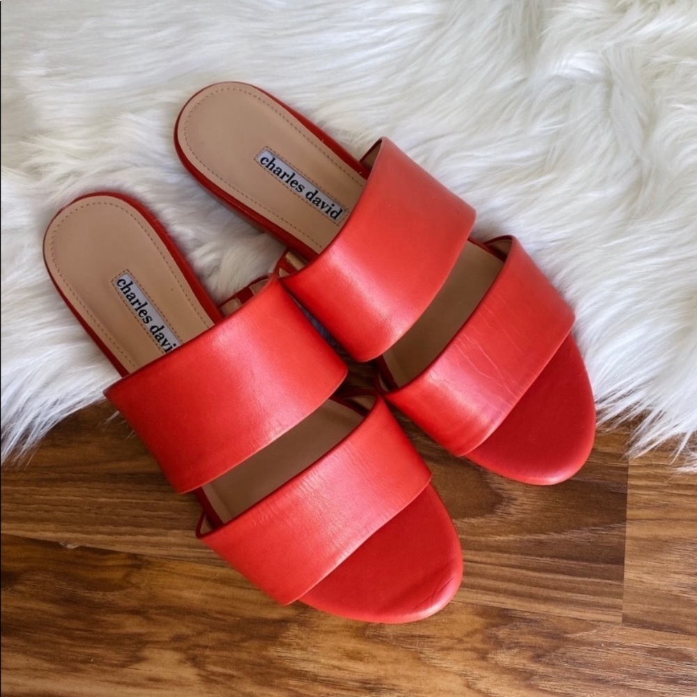Charles and David gorgeous salmon color two Strap Sandals 7.5. Pristine cond